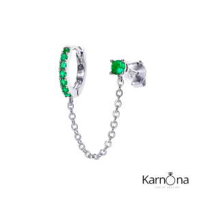 עגיל שרשרת כפול אבן ירוק