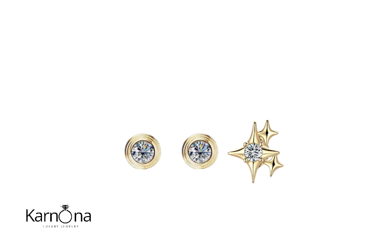 סט 3 עגילים זהב אבני מעבדה