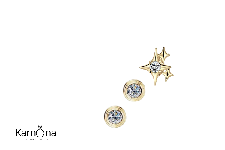 סט 3 עגילים זהב אבני מעבדה – תמונה 3