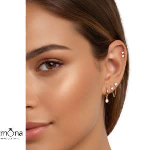 סט עגילים כסף 925s זהב 14k