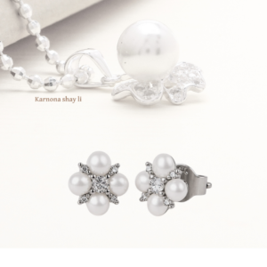 עגילים פנינה בשיבוץ אבן מעבדה