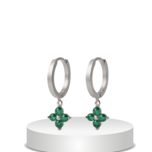 עגילים חישוק תלתן ירוק