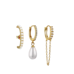 סט עגילים זהב ופנינים